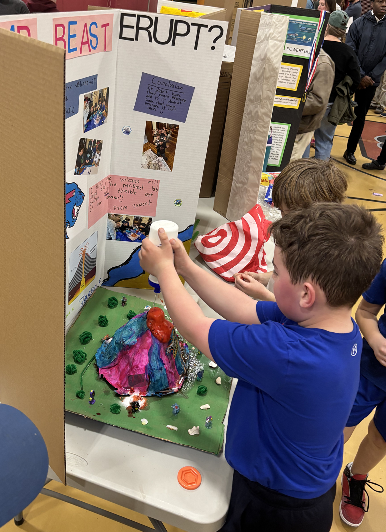 A Center Elementary School Science Fair project focused on volcanic reactions.